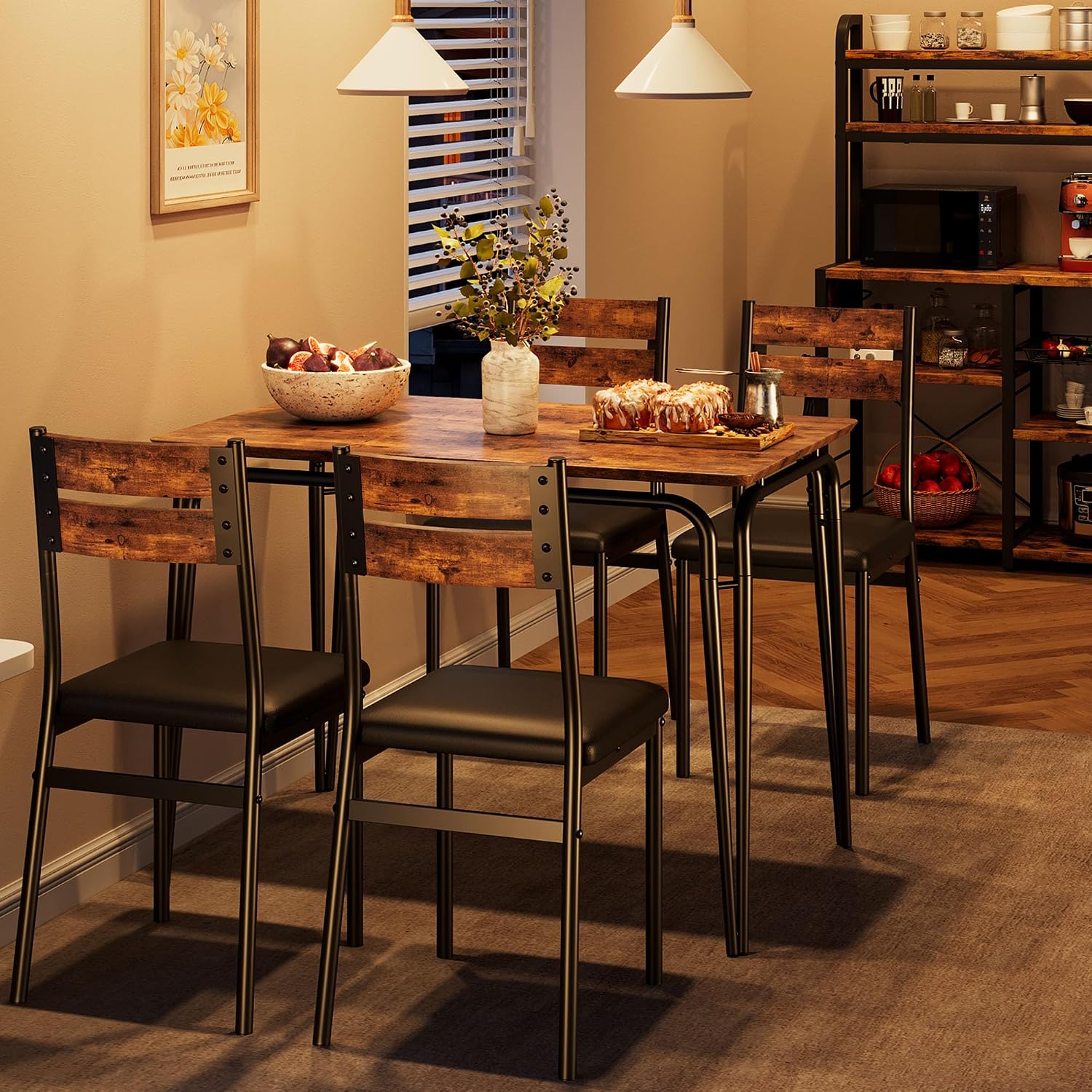 GarveeHome Dining Table for 2, Small Table and Chairs Set of 2, Square Dinette Set for 2, 3 Piece Kitchen & Dining Room Sets for Small Space (Vintage, Table with 4 Upholstered Chairs)