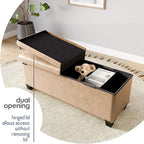 STORAGEBUD Storage Ottoman Bench with Bins, 43-in Storage Bench for Bedroom End of Bed, Folding Foot Rest Ottoman for Living Room Max 660lbs, Faux Leather Ottomans, Taupe