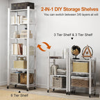 6-Tier Foldable Storage Shelves with Wheels, Folding Metal Shelf Unit, Folding Bookshelf no Assembly, Collapsible Shelves for Craft Shows for Kitchen, Bedroom, Living Room, White