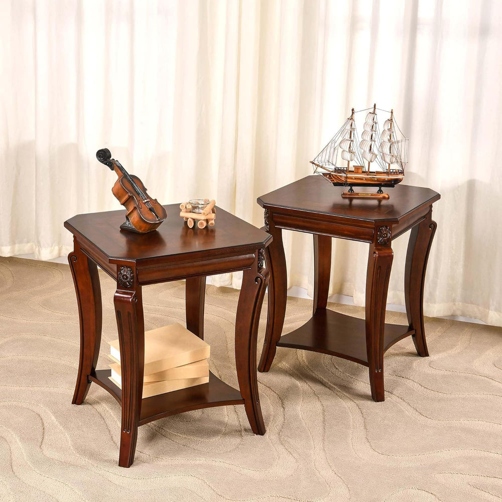 PADMA HOUSE Traditional Wood End Table with Storage Shelf, Square Solid Wood ...
