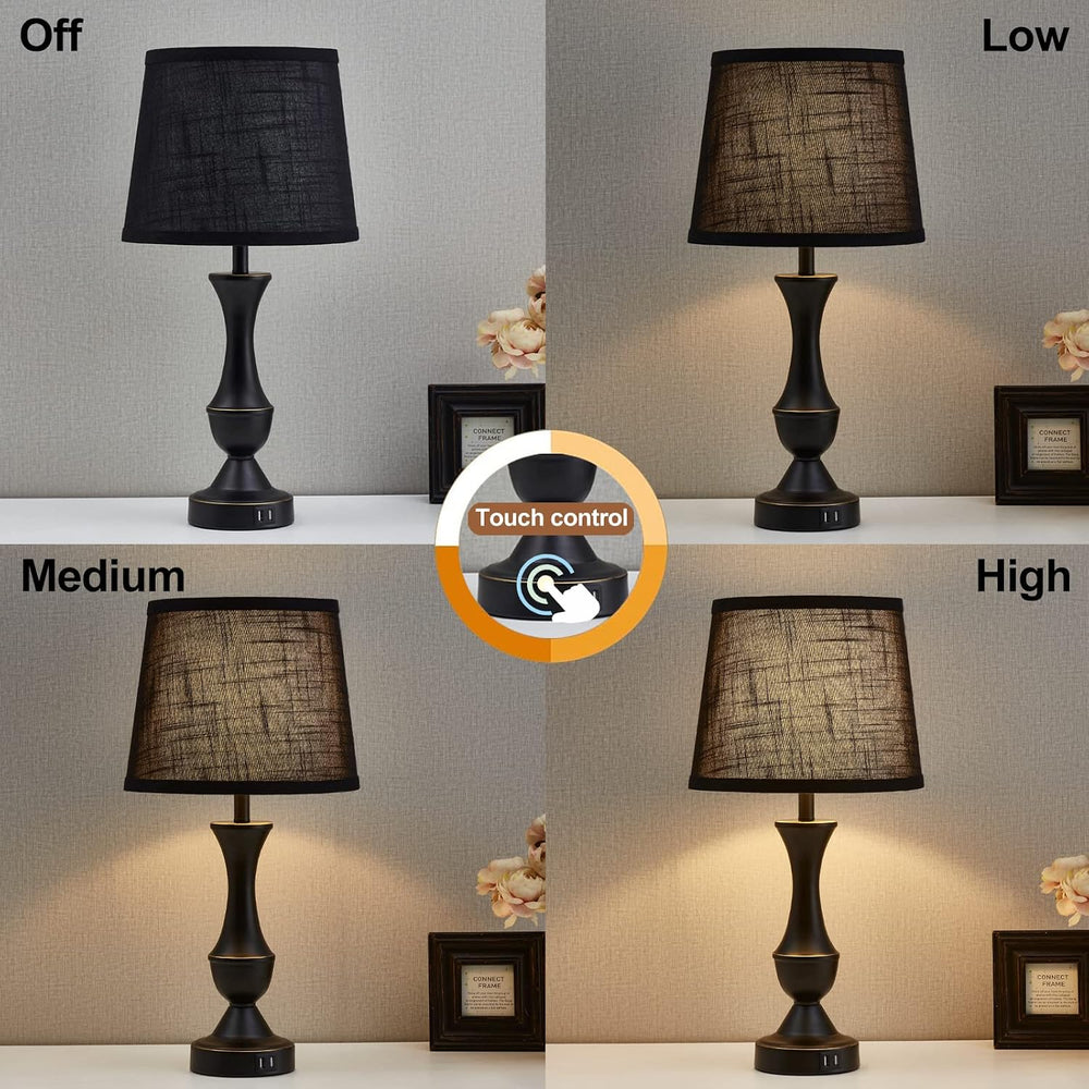 Luvkczc Black Touch Table Lamps Set of 2, 22" Tall Bedside Lamps