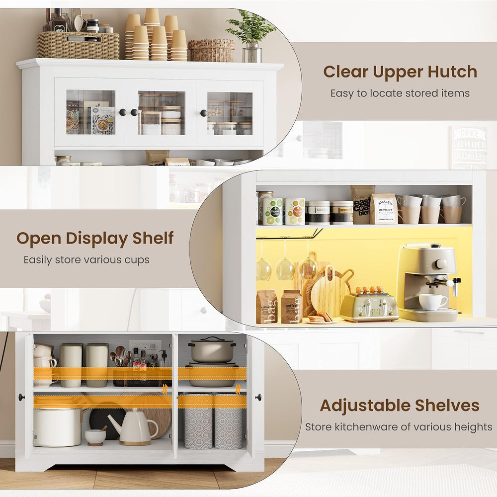 68.7 " Pantry Cabinet with LED Light and Charging Station, Kitchen Pantr...