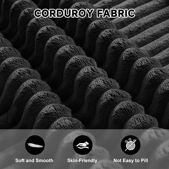 Cloud Couch Sectional, Modular Sofa with Deep Seat, Convertible Sectional Couches for Living Room, Plush Corduroy U Shaped Boneless Couch (Black, 6 Seater & 1 Ottoman)
