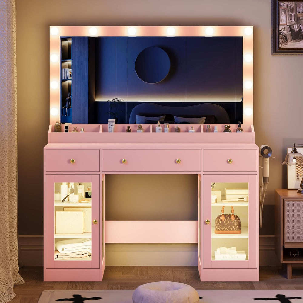 Thacuok Makeup Vanity with Large Mirror and Lights, 47''Wide Dressing...