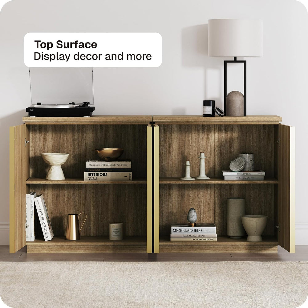BELLEZE 94'' Mid Century Modern Sideboard Cabinet, Wood Arched Accent...