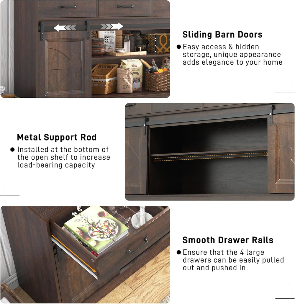 70” Large Buffet Sideboard Cabinet w/4 Drawer,Farmhouse Coffee Bar Cabinet Bu...