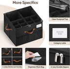 Shoe Organizer for Closet, 1 Pack Shoe Storage Container with Adjustable Dividers, Space Saving Shoe Box Storage Organizer Bin with Clear Lid and 4 Handles, Fits 8-16 Pairs, Pure Black