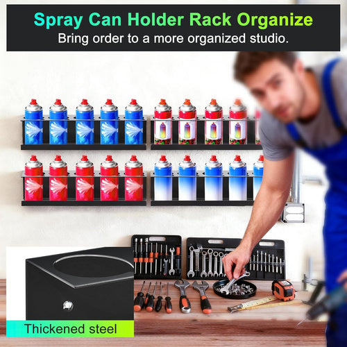4 Pack Spray Can Holder, Wall Mount Spray Bottle Holder, Spray Can Organizer With Straw Groove for Garage, Shop, Home and Workspace