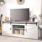 Kurapika Farmhouse TV Stand and Entertainment Center for TV Up to 75 Inch, with Sliding Barn Doors and Adjustable Shelf, Console Table and Media Furniture with Storage Cabinet, 67 Inch, White