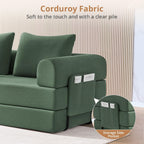 4-in-1 Boneless Folding Convertible Sofa Bed, 78 Inch Corduroy Loveseat Sleeper Couches with Pull Out Bed, Futon Couch for Living Room Bedroom, No Assembly Needed, Green