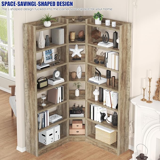 70.8" Tall Corner Bookshelf and Bookcases, 7 Tiers Morden Large Etagere ...