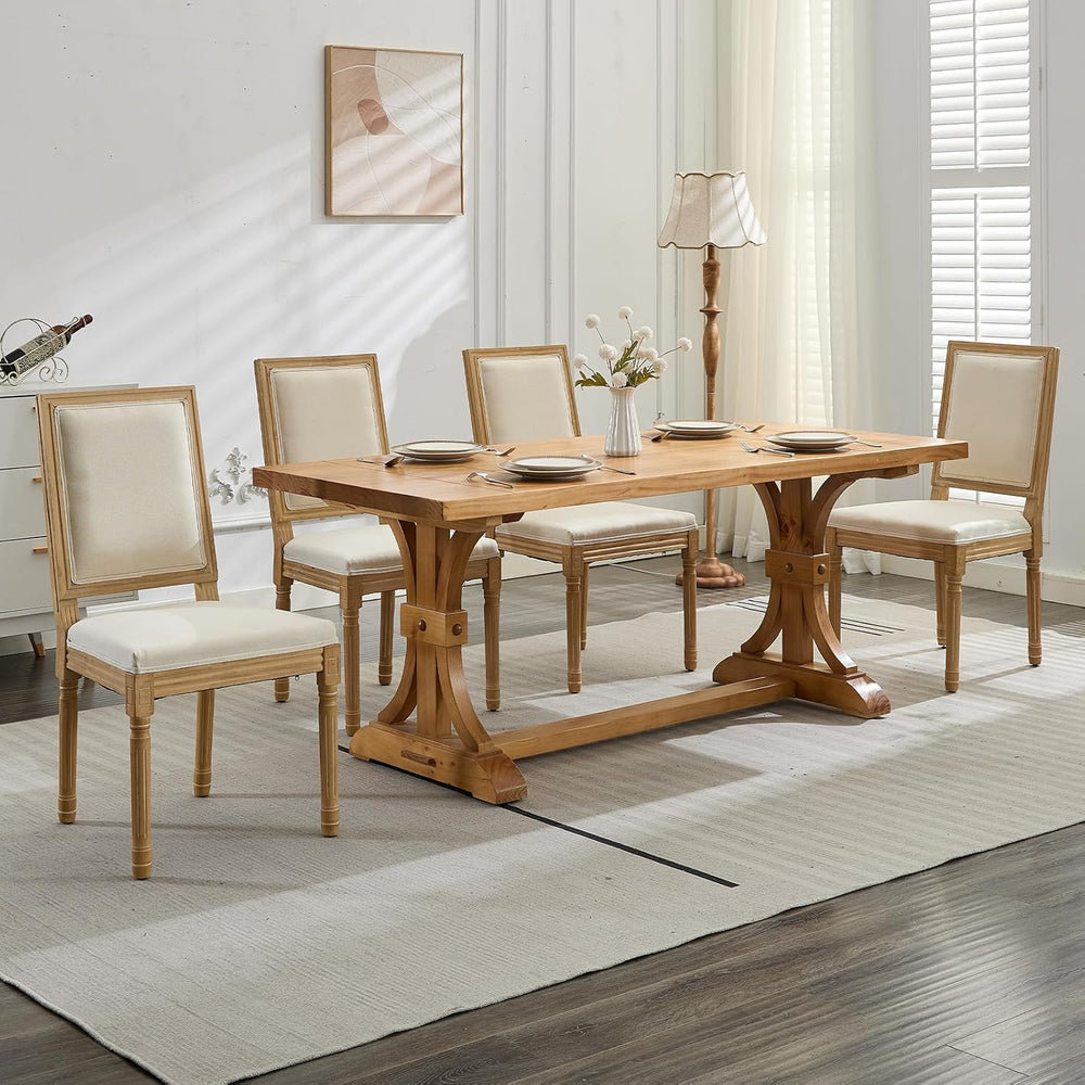 French Country Dining Chairs Set of 4, Beige Square Back Dining Chairs with L...