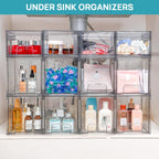 Vtopmart 8 Pack Stackable Under Sink Organizer Drawers, Clear Acrylic Storage Bins for Kitchen and Bathroom Cabinets, Baby Bottles, Cleaning Supplies, 6.6'' Tall Space-Saving Drawer System