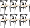 Yaheetech Weave Dining Chairs Set of 6 Mid-Century Modern Dining Room Chairs with Weave Hemp Seat and Metal Legs for Kitchen, Living Room, Restaurant, Black