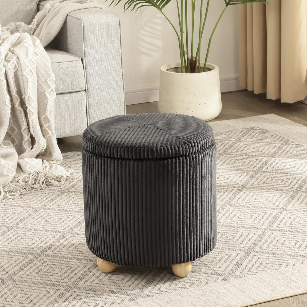 Adeco Velvet Storage Ottoman, Round Upholstered Vanity Stool for Makeup, 15.4...
