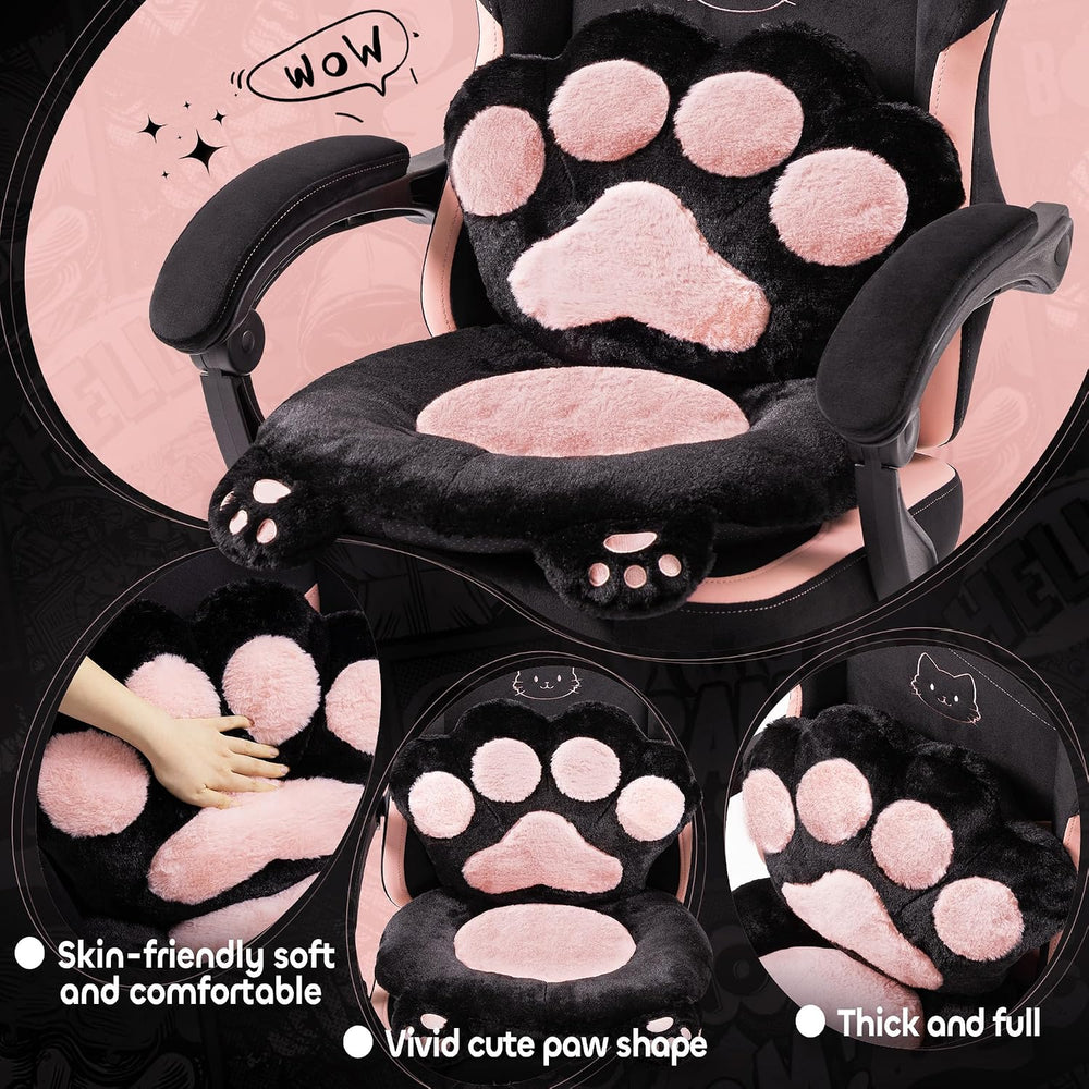 Pink Gaming Chair Cute with Cat Ears Paw Lumbar and Cushion,Ergonomic Compute...