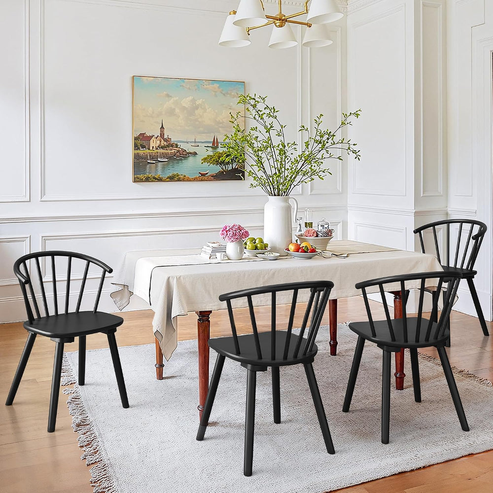 LUE BONA Black Dining Chairs Set of 4, Farmhouse Wood Dining Chairs with Semi...
