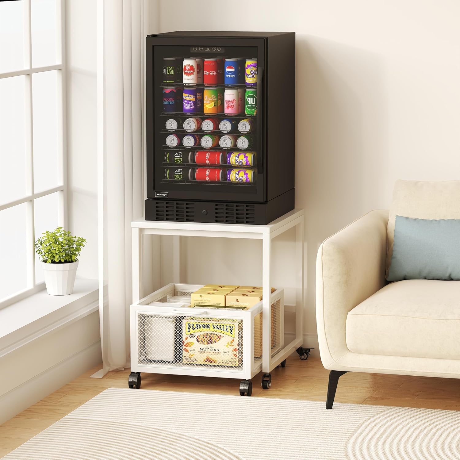 VERMESS End Table, 19.7" Mini Fridge Stand with Storage, Printer Stand with Storage Drawer, Rolling File Cabinet Cart with Wheels, Mobile Printer Beverage Fridge Table for Home Office Bedroom (White)
