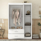 3 Doors Wardrobe Armoire Closet with Mirror, 68.2" H Wooden Freestanding Armoire Wardrobe Closet with Locking Drawers and Shelves, Bedroom Clothes Closets Wardrobes Cabinet with Hanging Rod, White