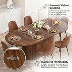 55"-71" Extendable Dining Table Set for 6, Oval Dining Room Table Set for 6, Modern Wood Kitchen Table Upholstered Chairs Set of 6, Ideal for Dining Room,Office, Space-Saving