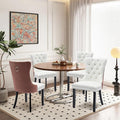 Leather Upholstered Dining Chairs Set of 4, Modern Style Kitchen Side Chairs with Nailhead Trim and Wood Leg, Metal Pulling Ring for Dining Room Living Room(White&Pink)