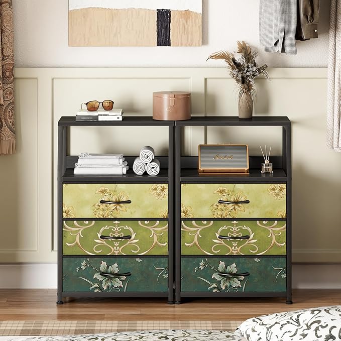 Furnulem Retro Night Stand with 3 Drawers and 2-Tier Shelf, Small Nightstand ...