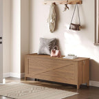 47.2" Toy Chest, Sturdy Entryway Storage Chest with Safety Hinge, Retro Toy Box, Wooden Look Accent Furniture for Living Room, Bedroom, Honey Brown SCOR48801