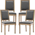 French Country Dining Chairs Set of 4, Gray Kitchen & Dining Room Chairs Set of 4, Linen Upholstered Dining Chairs, Wood Legs, High Back, Sillas De Comedor (Fabric, Grey, 4Pcs)