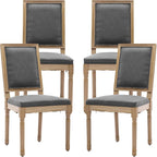 French Country Dining Chairs Set of 4, Gray Kitchen & Dining Room Chairs Set of 4, Linen Upholstered Dining Chairs, Wood Legs, High Back, Sillas De Comedor (Fabric, Grey, 4Pcs)