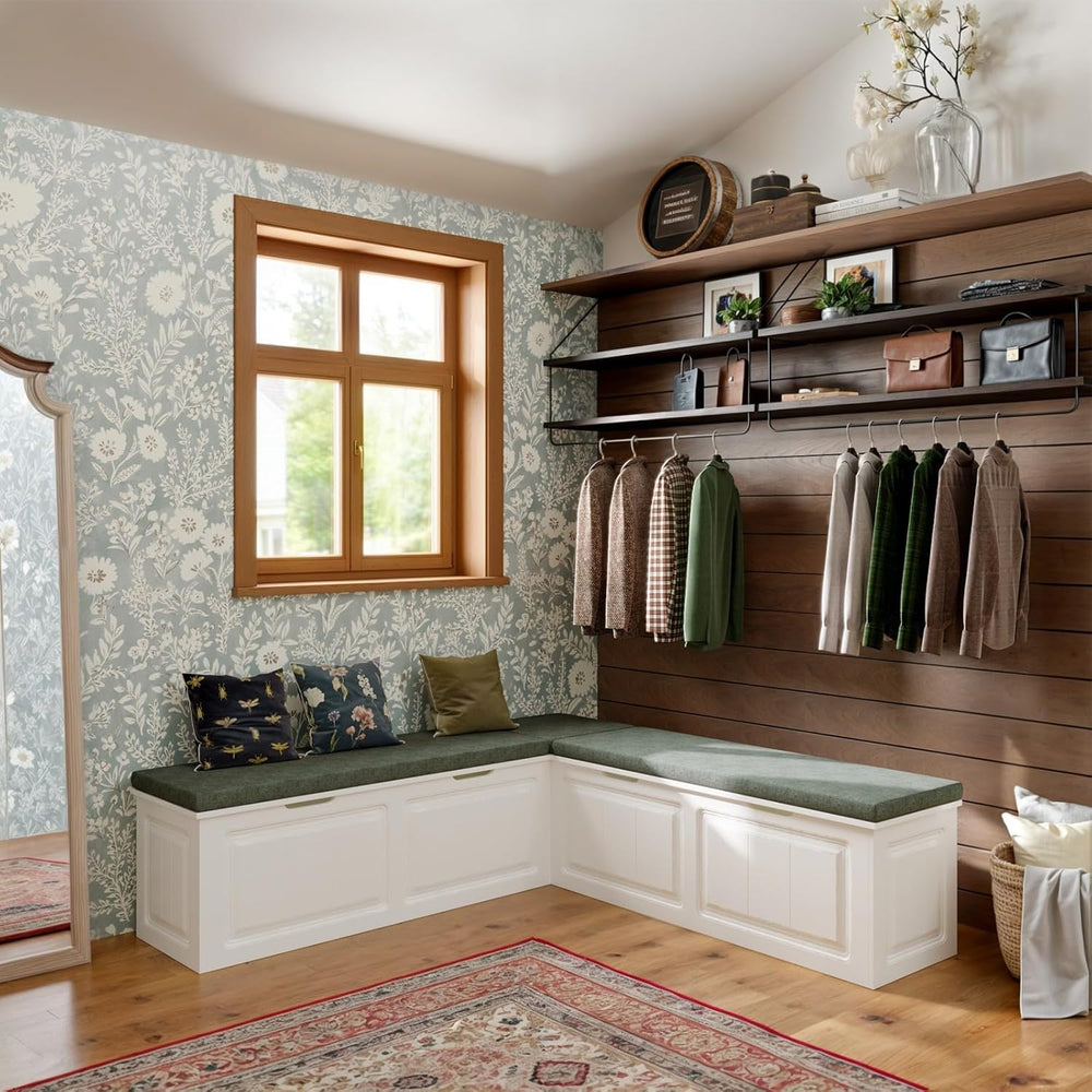 L Shape Storage Bench, Kitchen Breakfast Nook Bench, Backless Corner Bench No...