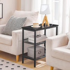 HOOBRO Black Side Table, 3-Tier Metal Side Table, Small Black Table with 2 Flat or Slant Adjustable Shelves for Small Spaces, Hallway, Living Room, Bedroom, Sturdy, Easy Assembly, Black BB23BZ01G1