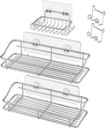 Nieifi Shower Caddy Shelf with Hooks Storage Rack Organizer Adhesive Stainless Steel without Drilling for Bathroom, Lavatory, Washroom, Restroom, Shower, Toilet, Kitchen (Sliver, 3 Pack)