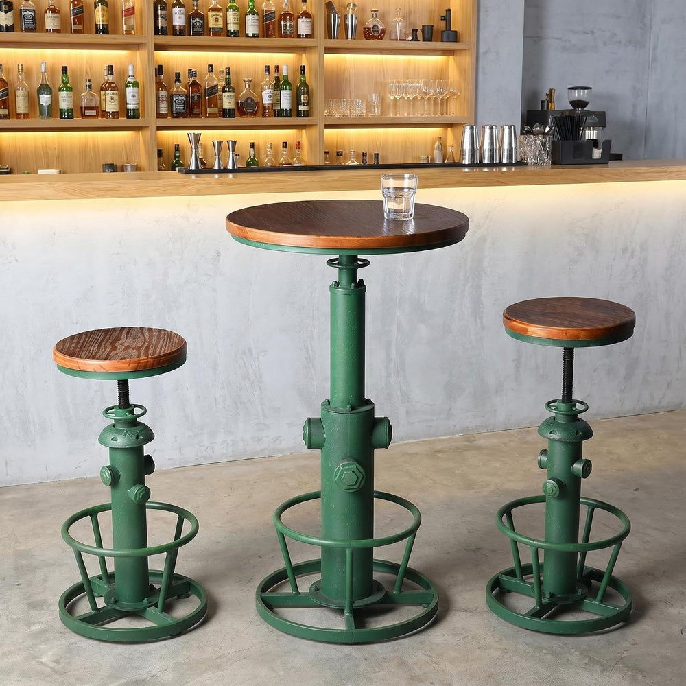 Topower Vintage adged Green Fire Hydrant Bar Stool, Solid Wood Seat, Industri...