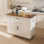 46" Kitchen Island with Power Outlet, Kitchen Storage Island with Drawer, Rolling Cart on Wheels, Wood Top with Adjustable Shelf and Trash Storage Cabinet, for Home, Dining Room (White, 46")