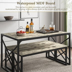 VECELO Kitchen Dining Table Benches Set for 4/6, 55" Wooden Dinette with 2 Benches, Large Embedded Desktop for Small Space, Breakfast Nook, Grey