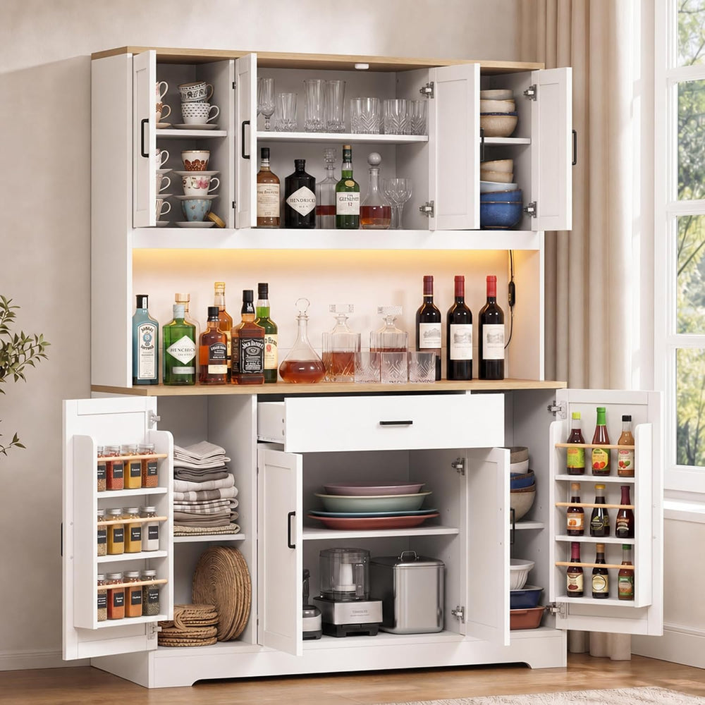 FUQARHY 71" Kitchen Pantry Storage Cabinet, Tall Kitchen Hutch with Char...