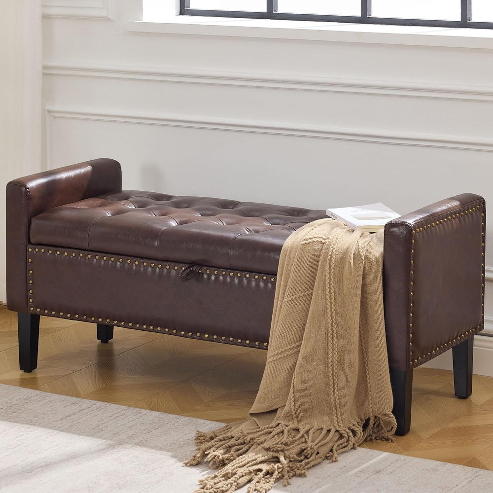 WUTUTUEE 47" Modern Water-Resistant Faux Leather Storage Ottoman Bench w...