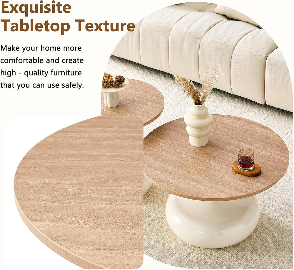 2-Piece Nesting Coffee Table Set, Light Wood Grain, Gold Metal Base | Nesting...