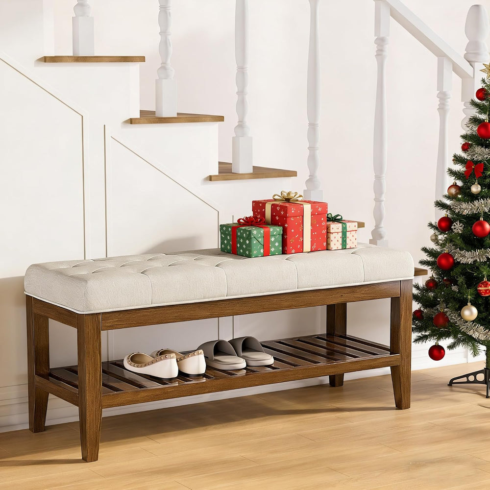 REONEY 43" End of Bed Bench, Upholstered Bedroom Storage Ottoman Bench, ...