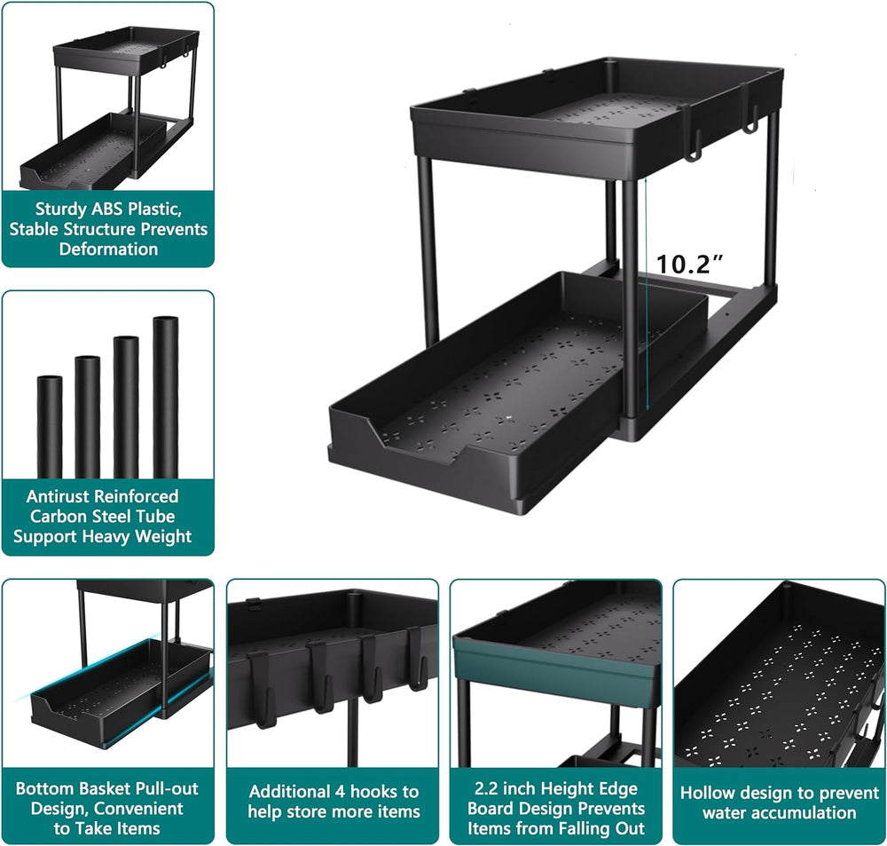 DEKAVA Under Sink Organizer 2 Pack, Bathroom Cabinet Organizer, 2 Tier Slidin...