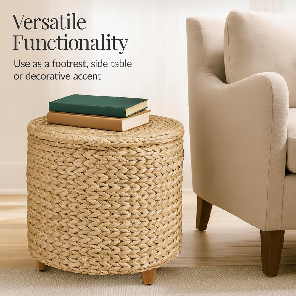 Best Choice Products 17" Round Storage Ottoman W/Lid, Handwoven Water Hy...