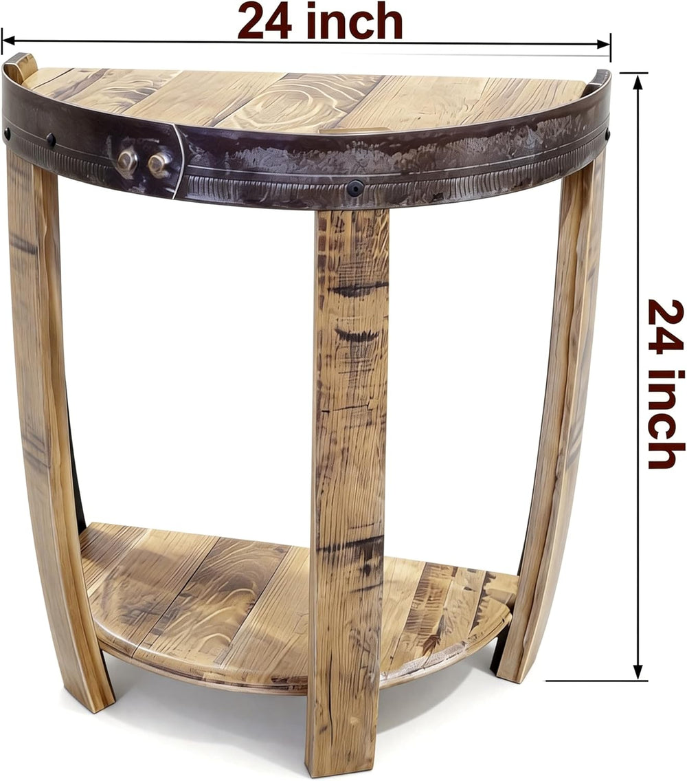 24Inch Half Whiskey Barrel Side Table，Whiskey Barrel End Table, Whiskey Barre...
