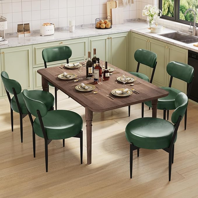 Upholstered Dining Chairs Set of 4, PU Leather Dining Room Chairs with Sturdy Metal Legs, Kitchen Chairs for Dining Room/Kitchen/Restaurant/Hotel, Modern Style, Green