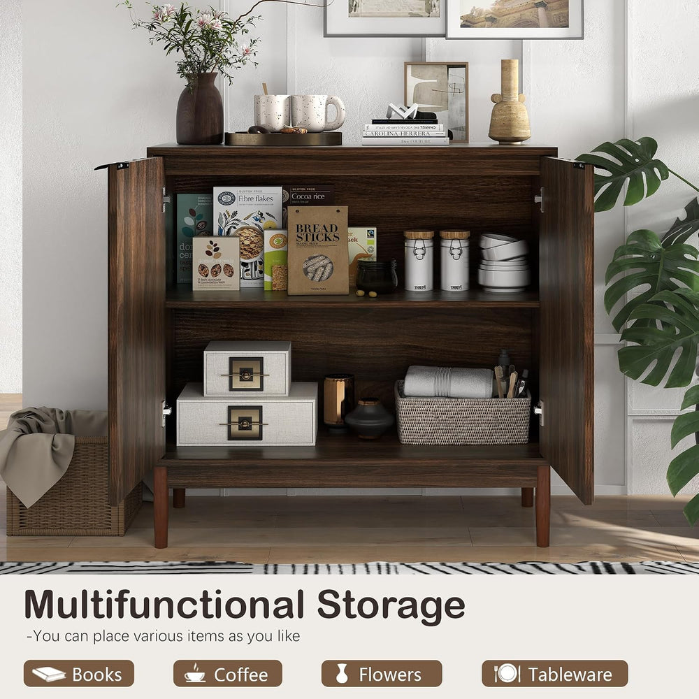 Otterease Fluted Buffet Cabinet with Storage, Small Accent Cabinets, Walnut