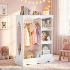 VOWNER Kids Wooden Dress Up Storage with Full-Length Mirror and Storage Shelves (White)