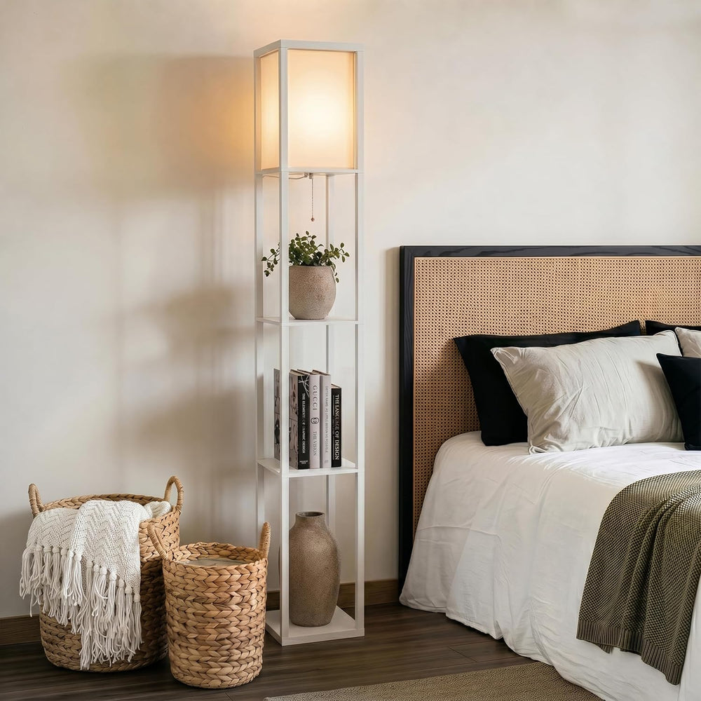 Brightech Maxwell - Modern Shelf Floor Lamp with Lamp Shade & Warm White ...