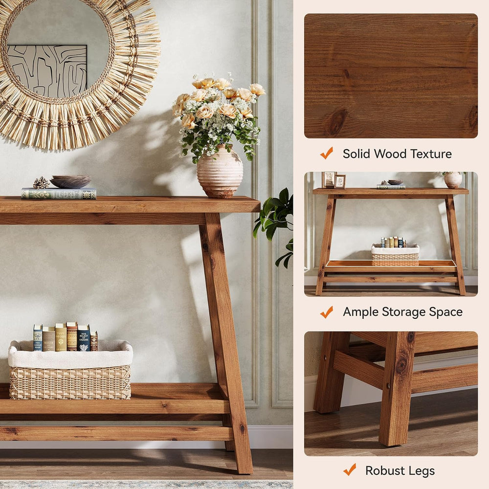 41.3" Farmhouse Console Table, Solid Wood Entryway Table with Storage Sh...
