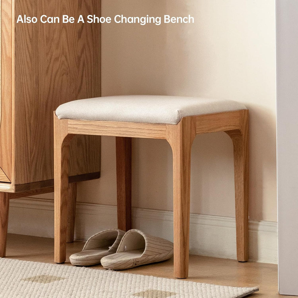 Solid Wood Small Vanity Stool Chair, High-Rebound Sponge Seat, Easy Assembly ...