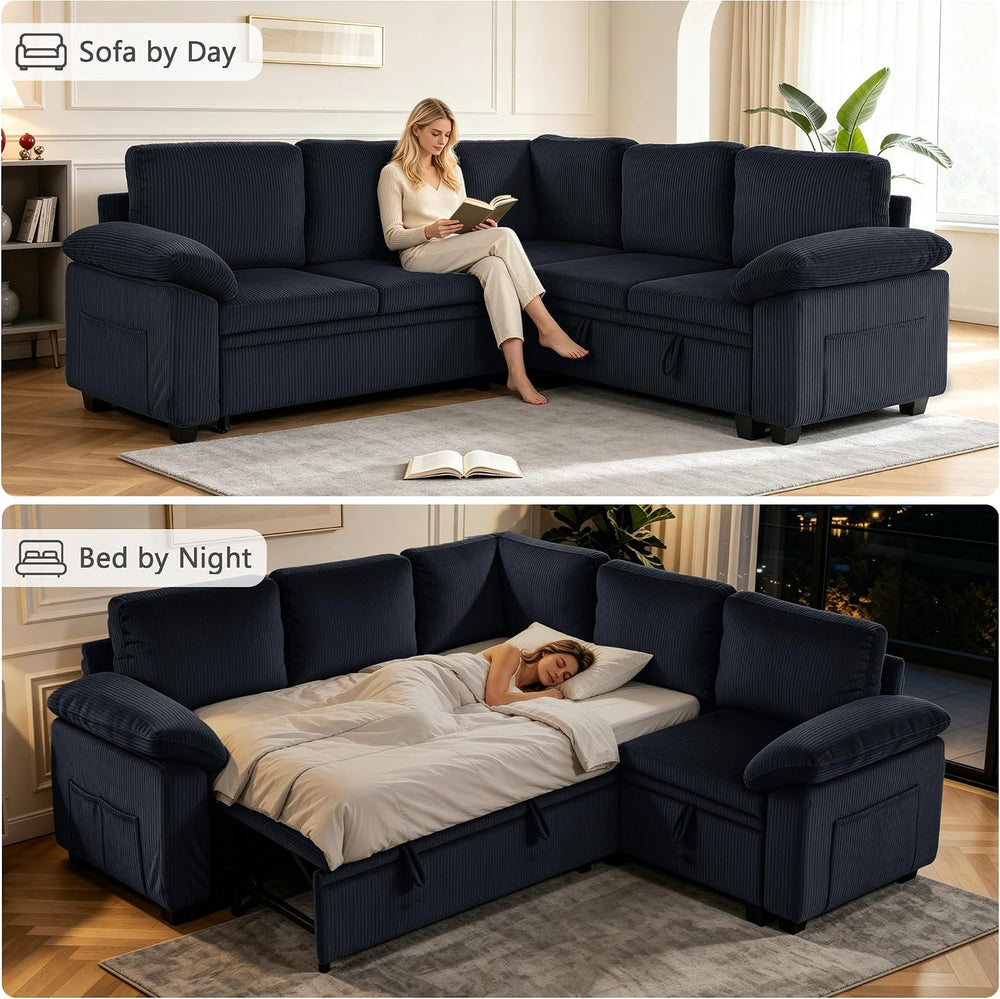 86″ Sectional Sleeper Sofa with Pull Out Bed, Modular Sectional Couch with St...