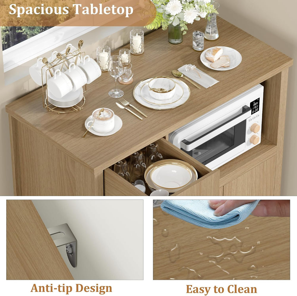 Senfot Kitchen Microwave Cabinet with Storage and Drawers, Modern Small Buffe...